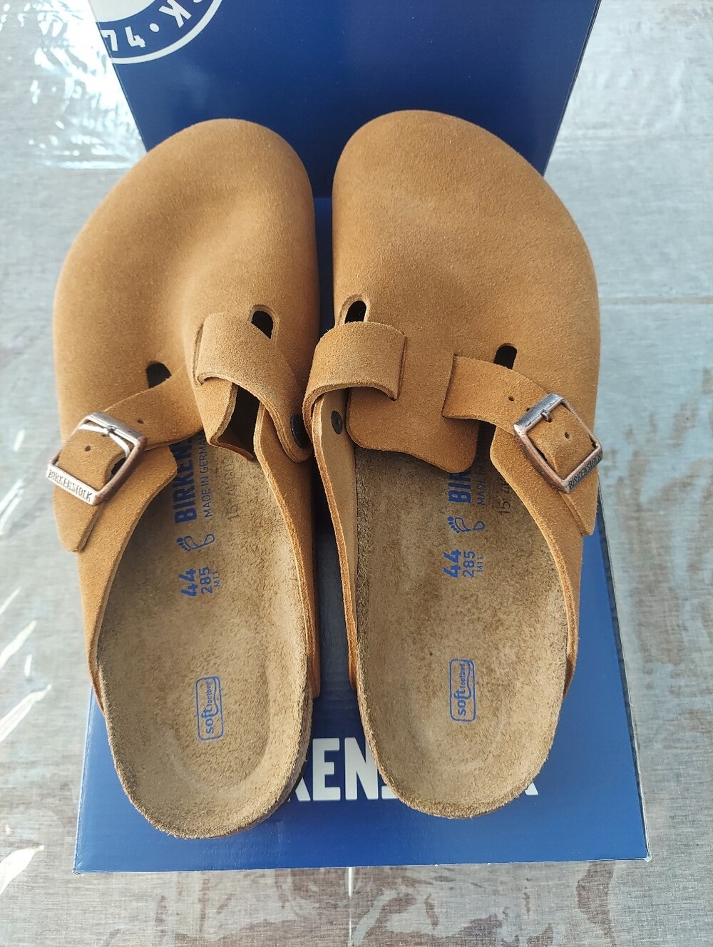 Birkenstock mens Boston soft footbed suede leather clogs.